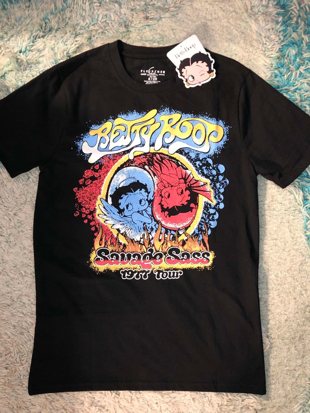 Betty Boop Black Tee with Red & Blue Artwork